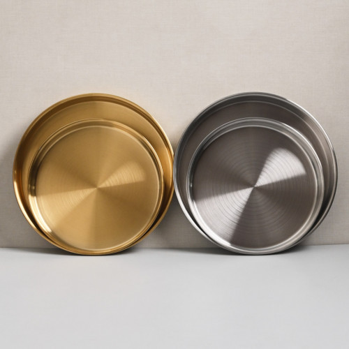 Korea Style Stainless Steel Flat Bottom Round Plate 25.5cm - Brushed 7