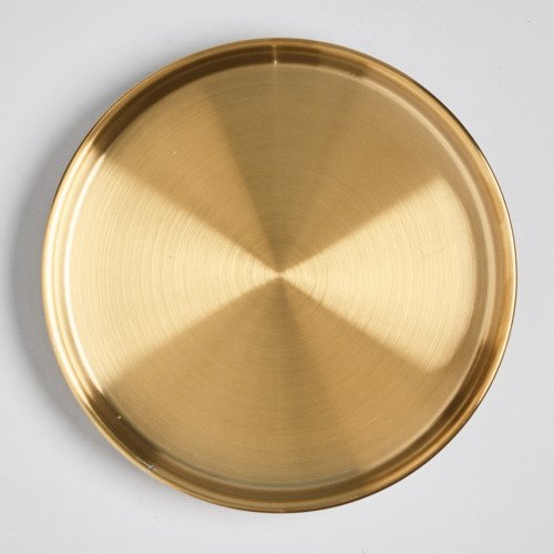 Korea Style Stainless Steel Flat Bottom Round Plate 21cm - Gold
