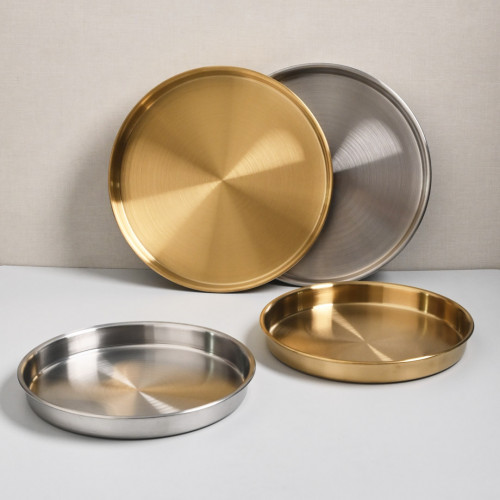 Korea Style Stainless Steel Flat Bottom Round Plate 21cm - Gold 6