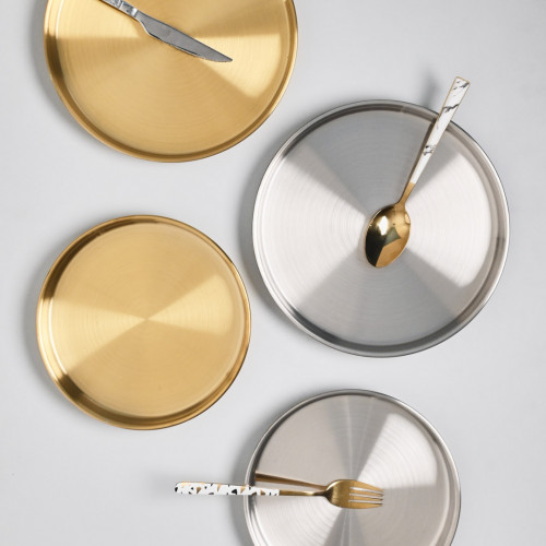 Korea Style Stainless Steel Flat Bottom Round Plate 25.5cm - Gold 5