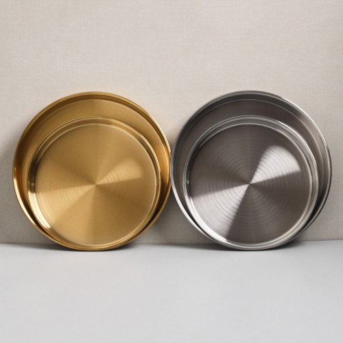 Korea Style Stainless Steel Flat Bottom Round Plate 25.5cm - Gold 7