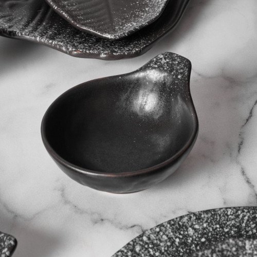 Black Kemuri Sauce Dish Round w/ Handle 11cm 4