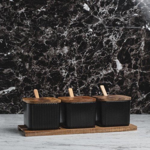 Minimalist Condiment Container Set Black