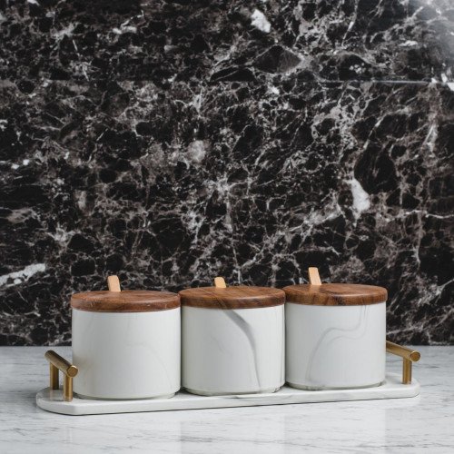 Marble Art Round Condiment Container Set