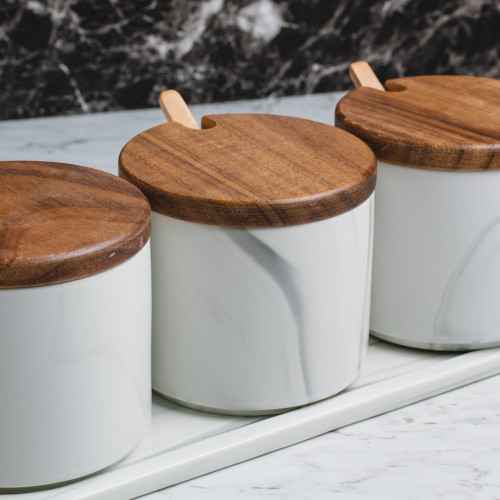 Marble Art Round Condiment Container Set 2