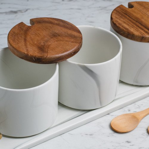 Marble Art Round Condiment Container Set 4