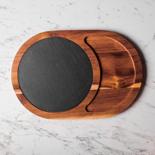 Stone and Wood Combination Oval Tray 28 x 19cm